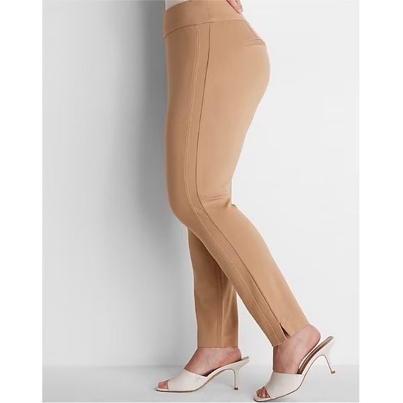 Express Columnist Ponte Knit High Rise Pull-On Trouser Ankle Pant Career Tan XL - Picture 2 of 10